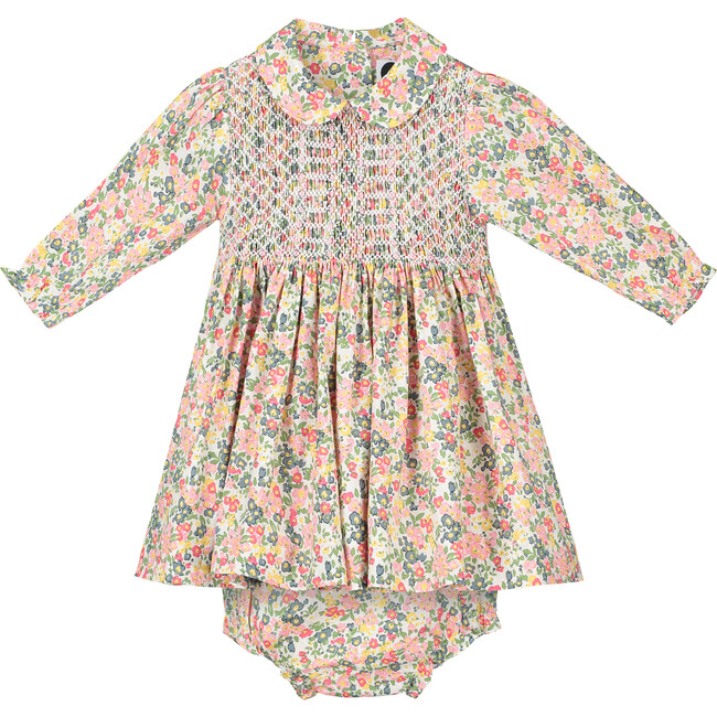 Emerson Smocked Baby Dress, Green & Yellow - Dresses - 1