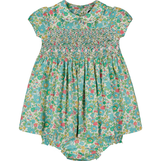 Havanna Floral Smocked Dress, Green - Dresses - 1