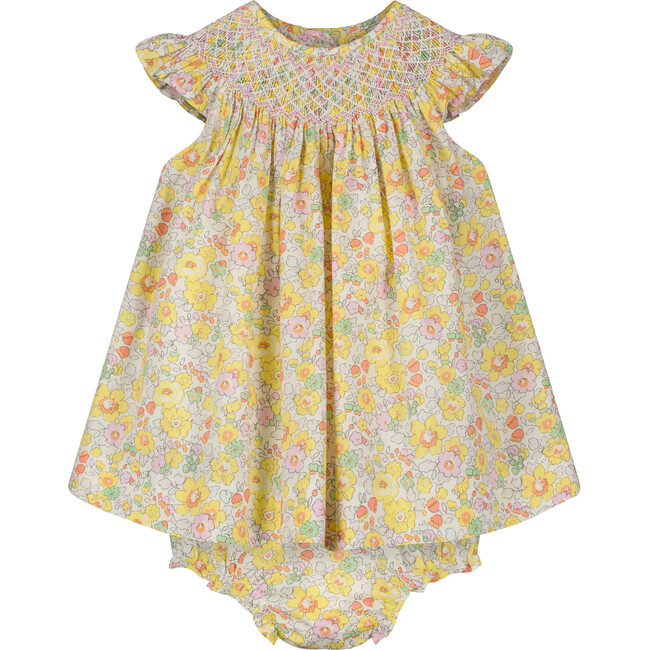 Georgia Floral Smocked Dress, Yellow - Dresses - 1