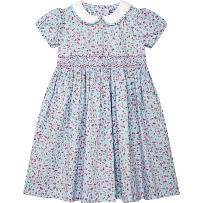 Hand-Smocked Dress Pepper, pale blue and cherry - Dresses - 1