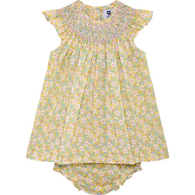 Hand-Smocked Baby Dress Rita, yellow and white blossom - Dresses - 1
