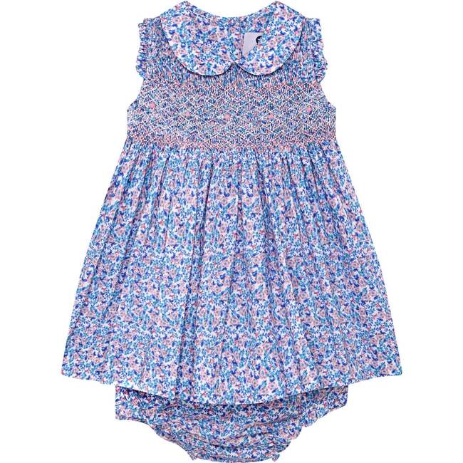 Hand-Smocked Baby Dress Talula, blue and pink floral - Dresses - 1