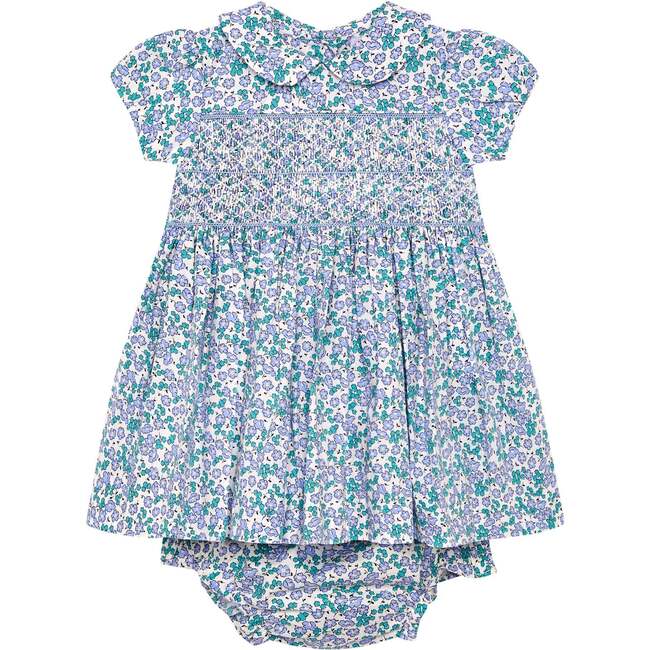 Hand-Smocked Baby Dress Carla , blue and lilac - Dresses - 1