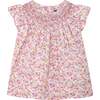 Girls Smocked Blouse Marcella, white and pink floral - Blouses - 1 - thumbnail