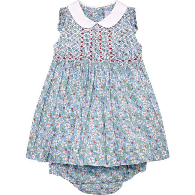 Hand-Smocked Baby Dress Blossom, pale blue and white - Dresses - 1