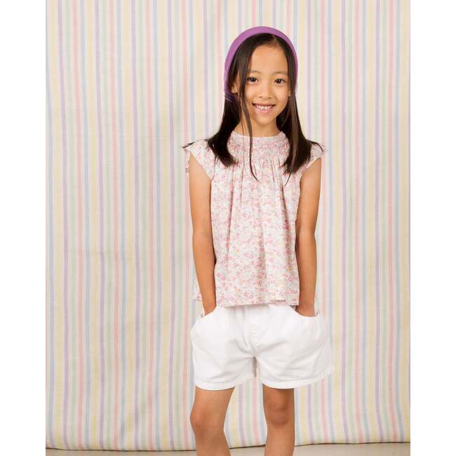 Girls Smocked Blouse Marcella, white and pink floral - Blouses - 2