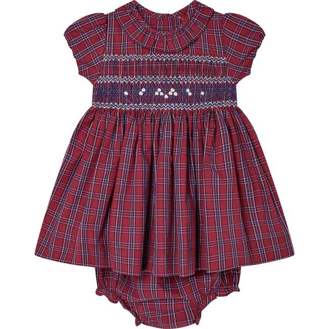 Baby Yule Frill Collar Hand-Smocked Dress, Red - Dresses - 1