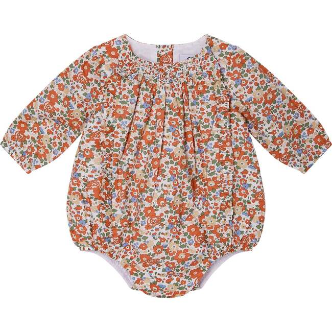 Baby Nia Floral Print Hand-Smocked Bubble, Red - Rompers - 1