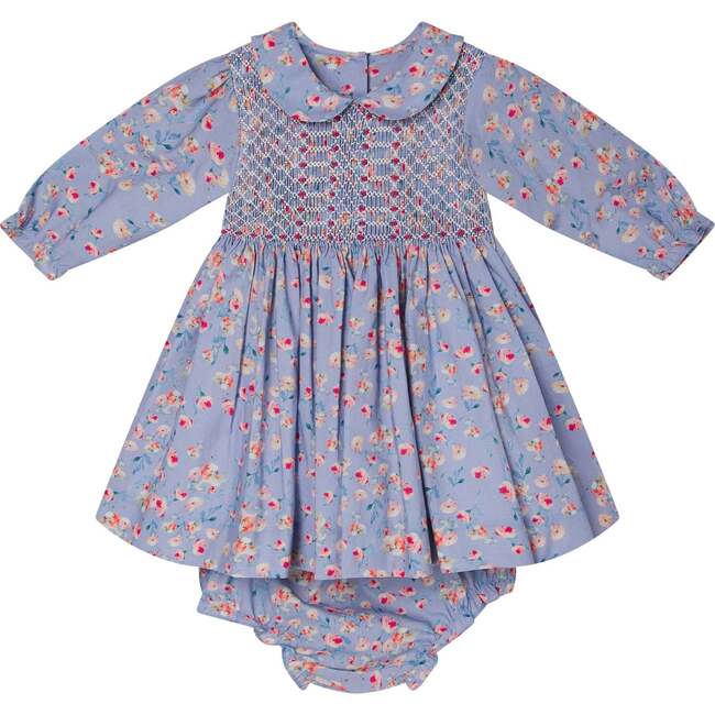 Baby Elisa Long-Sleeve Hand-Smocked Dress, Baby Blue - Dresses - 1