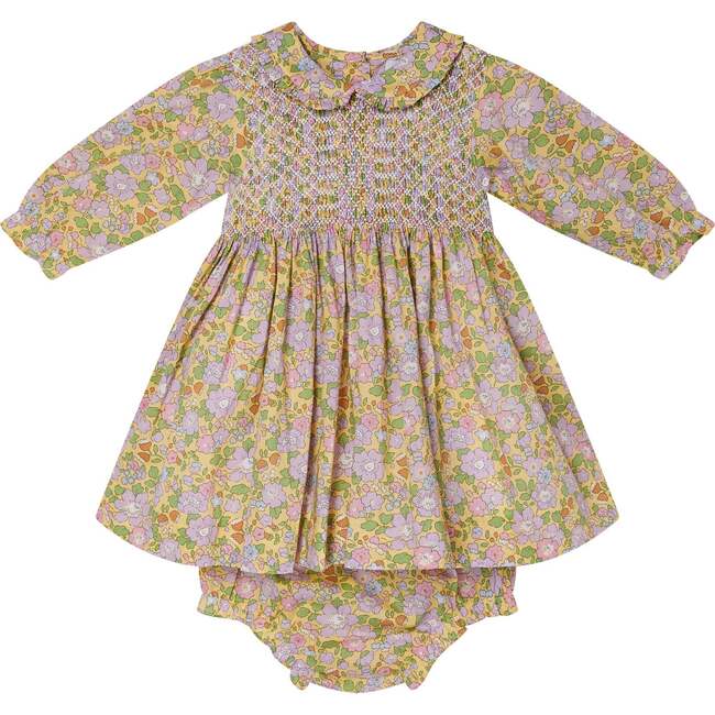 Baby Allegra Floral Print Hand-Smocked Dress, Yellow - Dresses - 1