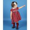 Baby Bronwyn Tartan Collar Hand-Smocked Dress, Red & White - Dresses - 2 - thumbnail