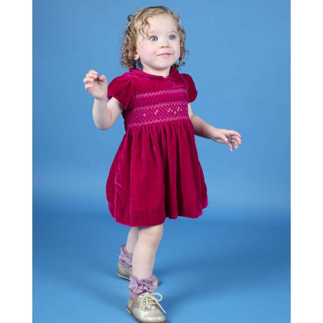 Baby Electra Velvet Hand-Smocked Party Dress, Pink - Dresses - 2