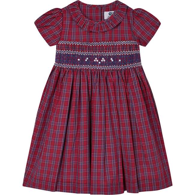 Neva Tartan Print Hand-Smocked Dress, Red - Dresses - 1