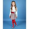 Myra Tartan Velvet Bow Skirt, Beige & Red - Skirts - 2 - thumbnail