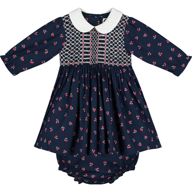 Tia Hand-Smocked Baby Dress, Navy - Dresses - 1