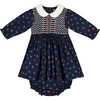 Tia Hand-Smocked Baby Dress, Navy - Dresses - 1 - thumbnail