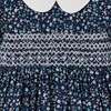 Fauna Floral Print Hand-Smocked Dress, Navy & White - Dresses - 3 - thumbnail