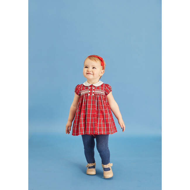 Joan Hand-Smocked Baby Dress, Red Tartan - Dresses - 2