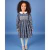 Fauna Floral Print Hand-Smocked Dress, Navy & White - Dresses - 5 - thumbnail