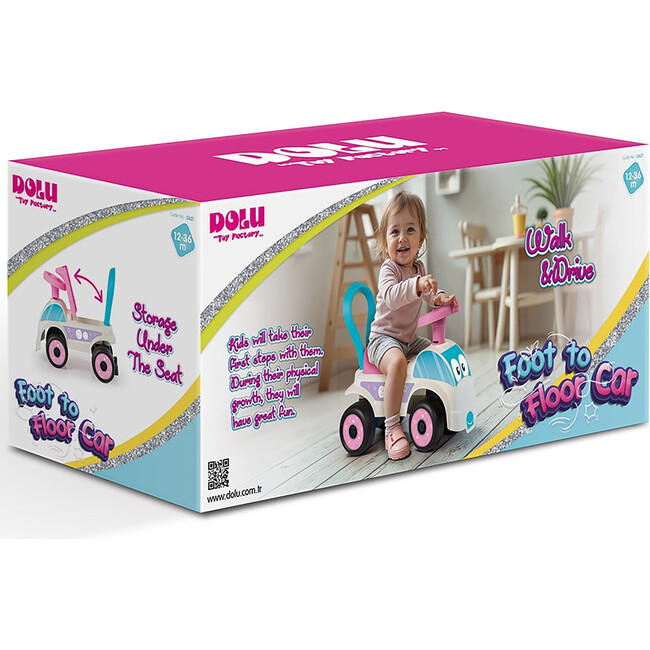 Walk & Drive: Foot To Floor Car , White & Pink - Ride-Ons - 3