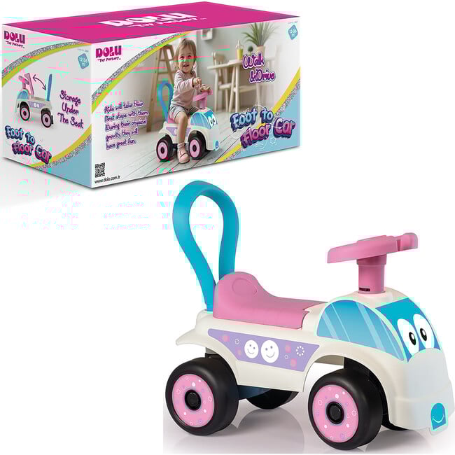 Walk & Drive: Foot To Floor Car , White & Pink - Ride-Ons - 6