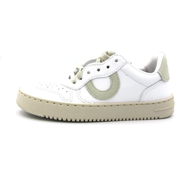 Leather Fashion Sneaker, White/Beige - Sneakers - 1