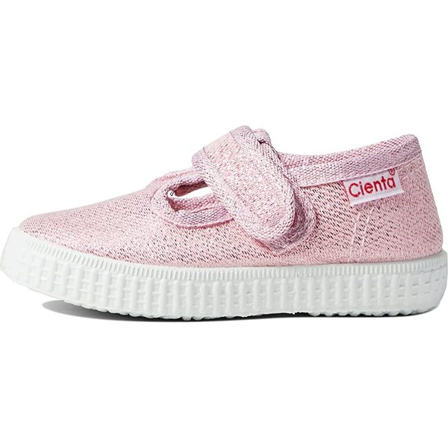 Velcro T-Strap Sneakers, Pink Sparkle - Mary Janes - 1