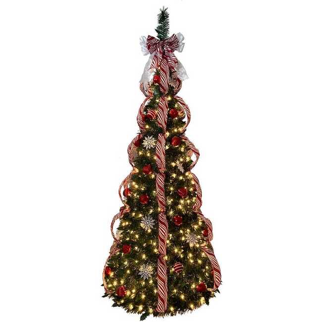 6-Foot Pre-Lit Red and White Collapsible Decorated Tree