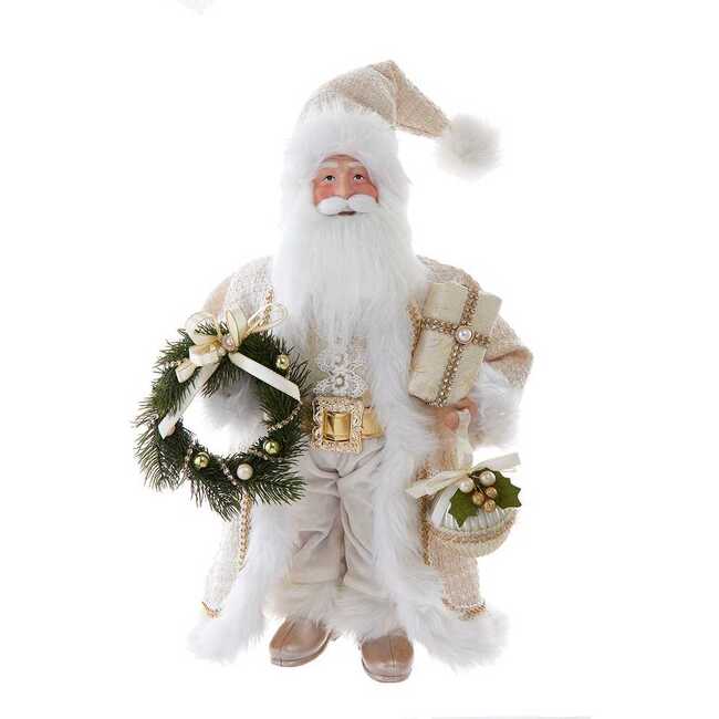18-Inch  Kringles Cream Santa with Gift and Wreath