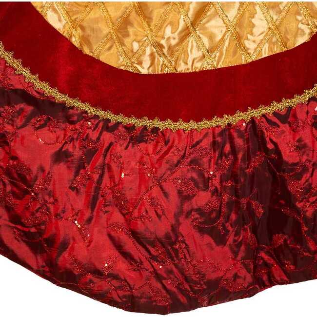 72-Inch Red and Gold Criss-Cross Scallop Treeskirt - Tree Skirts - 3