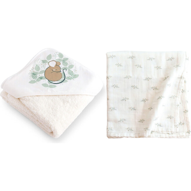 Muslin Swaddle and XL Cape Towel Set, Mouse