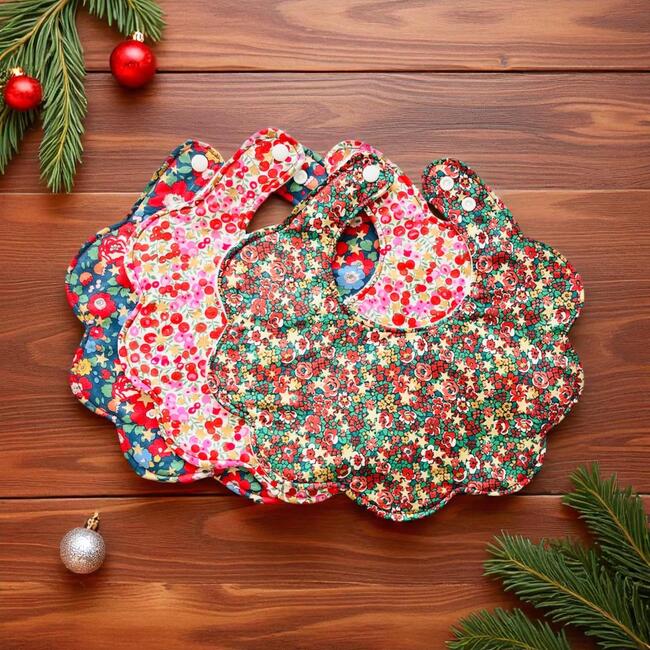 Liberty of London Scallop Baby Dribble Bib, Pack of 3, Christmas Fabric