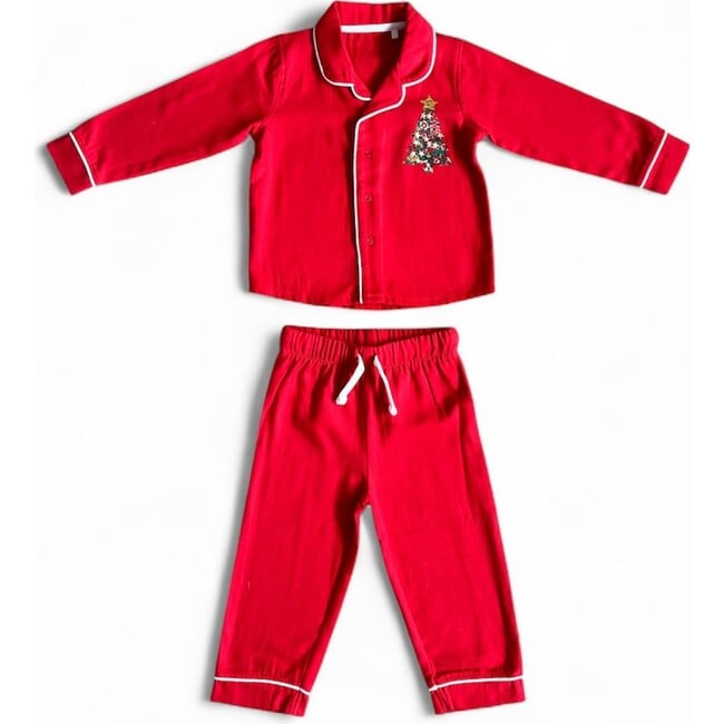 Liberty of London Children's Christmas Tree Design Classic Pyjamas, Red