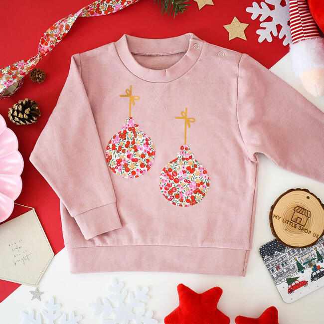 Liberty of London Christmas Baubles Children's Jumper, Pink - Sweatshirts - 2