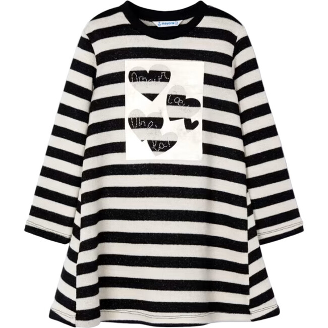 Girl Striped Metallic Stitch Sweater, Black