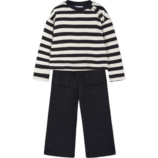 Girl Striped Sweatshirt and Pants Set, Black