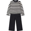 Girl Striped Sweatshirt and Pants Set, Black - Mixed Apparel Set - 1 - thumbnail