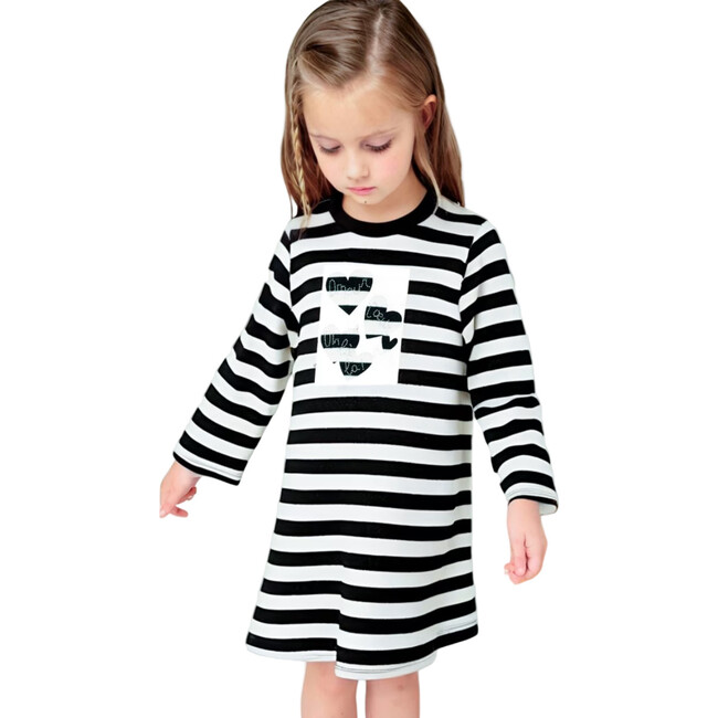 Girl Striped Metallic Stitch Sweater, Black