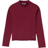 Girl Ribbed Turtleneck, Burgundy - Sweaters - 1 - thumbnail