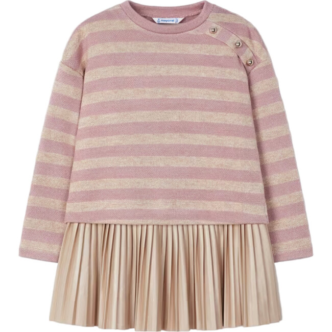 Girl Sleeveless Dress with Striped Sweatshirt, Pink