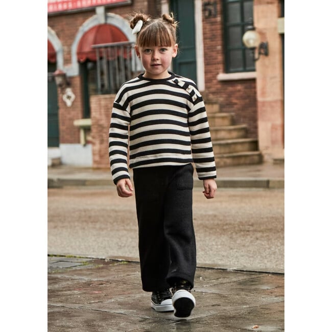 Girl Striped Sweatshirt and Pants Set, Black - Mixed Apparel Set - 2