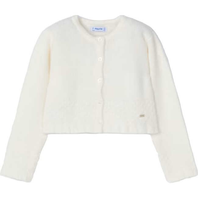 Girl Structured Knit Cardigan, Cream