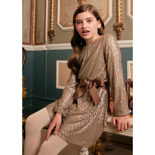 Girls' Sequin Dress, Brown - Dresses - 2