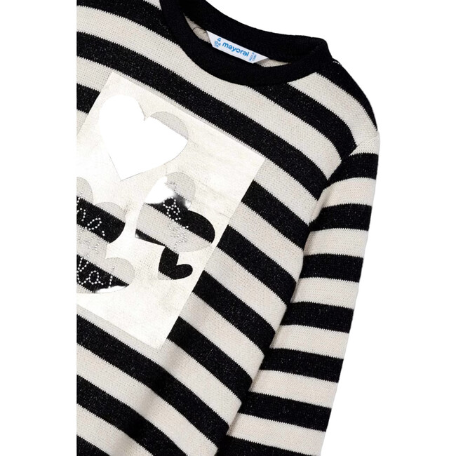 Girl Striped Metallic Stitch Sweater, Black - Sweaters - 3