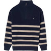 Striped Zip-Neck Sweater For Boys, Navy - Sweaters - 1 - thumbnail