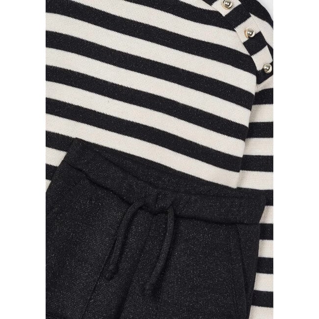 Girl Striped Sweatshirt and Pants Set, Black - Mixed Apparel Set - 3