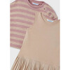 Girl Sleeveless Dress with Striped Sweatshirt, Pink - Dresses - 2 - thumbnail