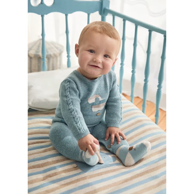 Newborn Boy Tricot Romper, Blue - Rompers - 3