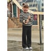 Girl Striped Sweatshirt and Pants Set, Black - Mixed Apparel Set - 4 - thumbnail