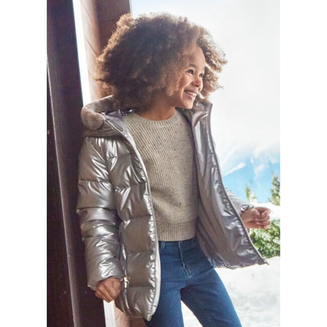Girl's Fur Hooded Jacket, Pink - Jackets - 4